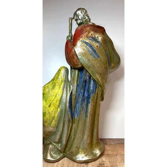 Vintage Religious Sculpture Art Metallic Patina Holy Family Scene Large - Picture 6 of 8